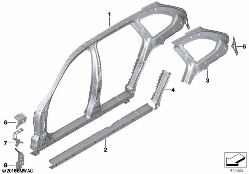 Rinforzo interno di Pilar D a destra per BMW G31, G31N (OEM 41007437484). BMW originale.