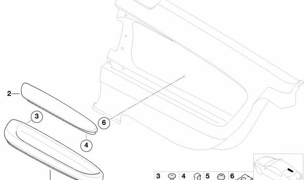 Reposabrazos trasero izquierdo de madera OEM 51437891503 para BMW Serie 3 E46. Original BMW.