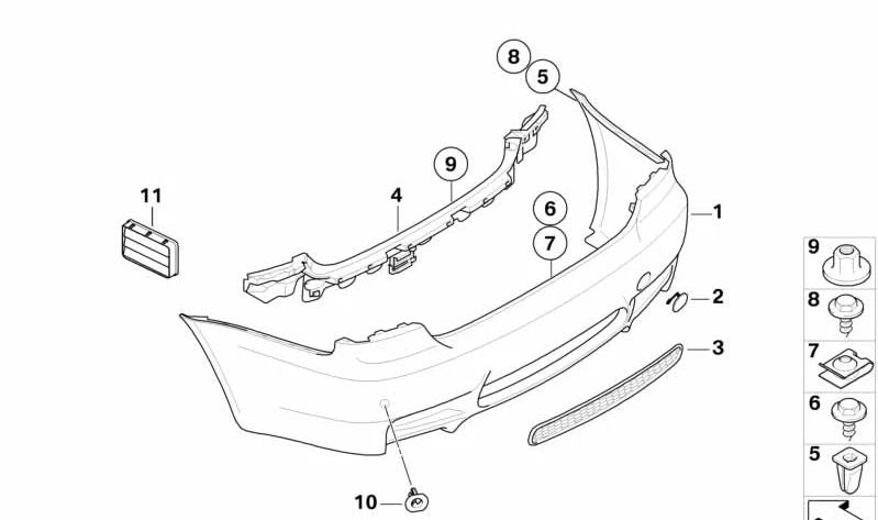 Impression du pare-chocs arrière OEM 51128046675 pour BMW E92, E93. BMW d'origine.