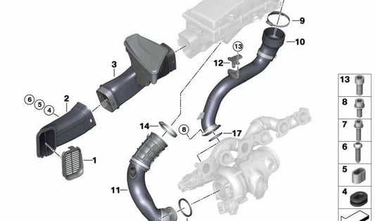 Tubo de admisión de aire OEM 13718621871 para BMW G12 M760Li xDrive (modelos 7H61, 7H62, 7U61, 7U62). Compatible con motores N74B y N74L. Original BMW.