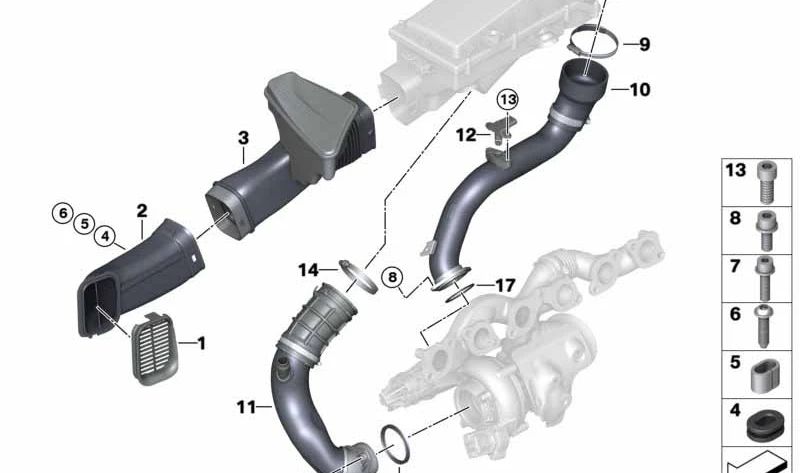 Canal de admisión para BMW Serie 7 G12, G12N (OEM 13718617094). Original BMW