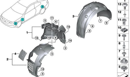 Protector de paso de rueda delantero derecho OEM 51718063032 para BMW F87 (M2). Original BMW.