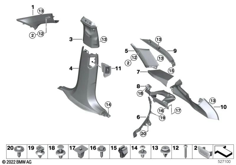Doublage inférieur gauche du BMW Pilar pour BMW G09 (OEM 51435A1E4B7). BMW d'origine