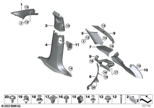 Doublage inférieur gauche du BMW Pilar pour BMW G09 (OEM 51435A1E4B7). BMW d'origine