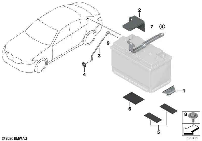 Barra de proteção de bateria para BMW G20, G20N, G21N, G28N (OEM 61216832839). BMW original