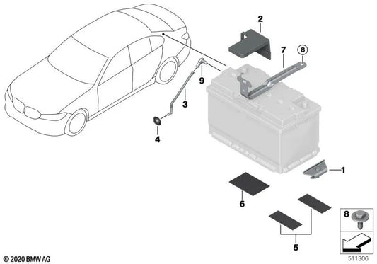 Barra de proteção de bateria para BMW G20, G20N, G21N, G28N (OEM 61216832839). BMW original