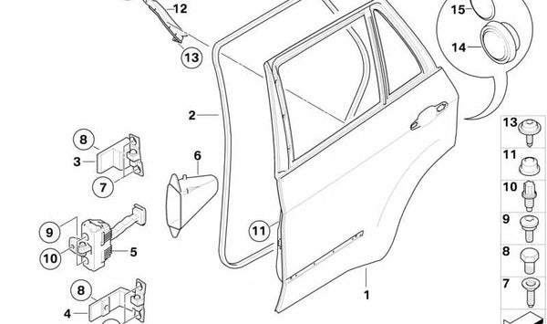 Amortiguador de puerta trasera OEM 51227180002 para BMW E71, E72. Original BMW.