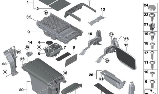 OEM 51166819871 Heckhalter für BMW 7 G12, G12N. Originales BMW -Zubehör für die hintere zentrale Konsole. Ideal, um während der Reise sichere Getränke zu halten. Original BMW.