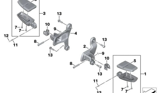 Descansa-pies trasero izquierdo OEM 46719467719 para motos BMW R 18 B, R 18 Transcontinental. Original BMW Motorrad.