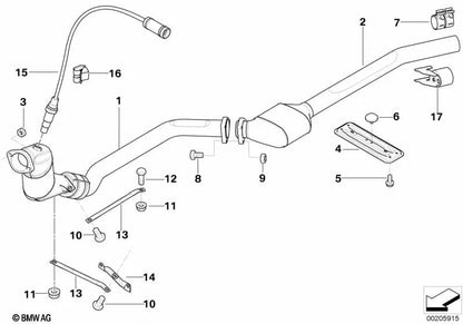 Soporte de catalizador junto al motor OEM 18207787600 para BMW E46 318d, 320Cd. Original BMW.