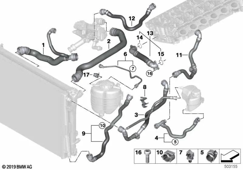 Coolant Radiator Hose for BMW G42, G20, G20N, G21, G21N, G22, G22N, G23, G23N, G26, G26N (OEM 17128654862). Genuine BMW