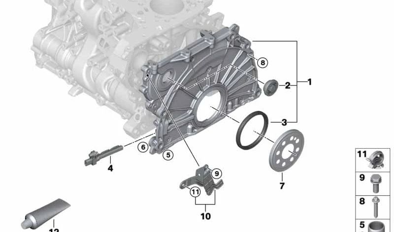Tapa de cadena de distribución OEM 11148591625 para BMW F20, F21, F22, F23, F30, F31, F34, F32, F33, F36, F10, F11, G30, G31, G11, G12, F25, G01, F26, G02, F15. Original BMW.