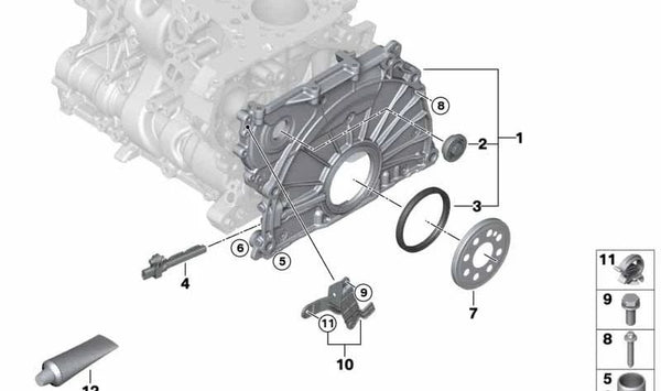 Tapa de cadena de distribución OEM 11148591625 para BMW F20, F21, F22, F23, F30, F31, F34, F32, F33, F36, F10, F11, G30, G31, G11, G12, F25, G01, F26, G02, F15. Original BMW.