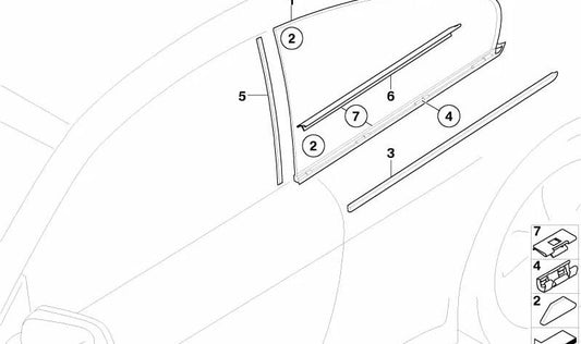 Janela traseira direita de proteção de fronteira para BMW E63 (OEM 51377025578). BMW original