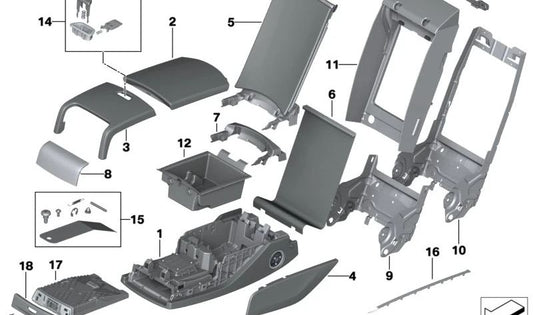 Tapa respaldo asiento central trasero OEM 52207454021 para BMW G11, G12. Original BMW.