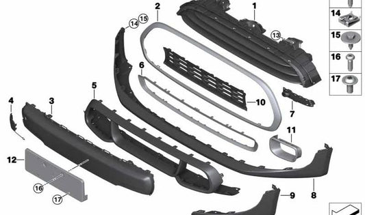Paramento para parachoques delantero OEM 51117379433 para MINI F55, F56, F57. Original MINI.