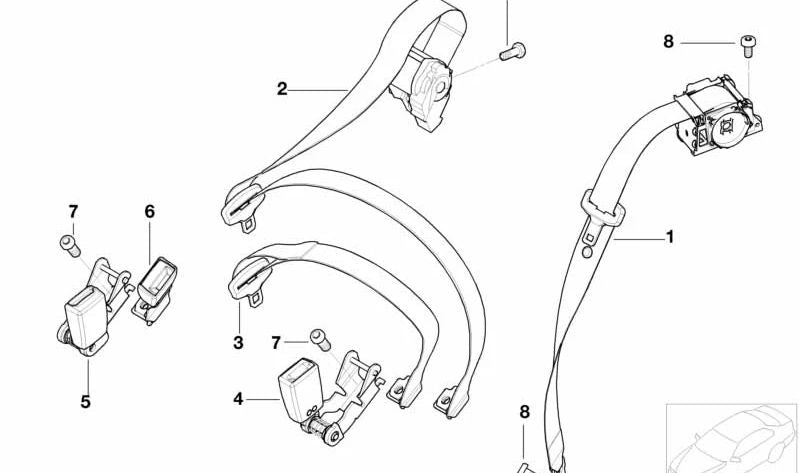 Izquierdo Belt posteriore OEM 72118253871 per BMW E46 {316Ti} con motore N40, N42, N45 e N46. Modelli con cambiamento manuale e automatico. BMW originale.