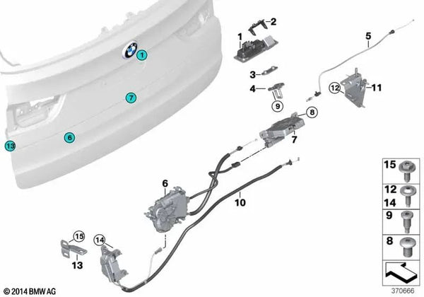 Cable Bowden del Portón Trasero para BMW X5 F15, F85 (OEM 51247294784). Original BMW