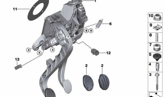 Mecanismo de pedales completo OEM 35006870845 para MINI F56, F55, Clubman F54, Cabrio F57, Countryman F60... y más. Original MINI.