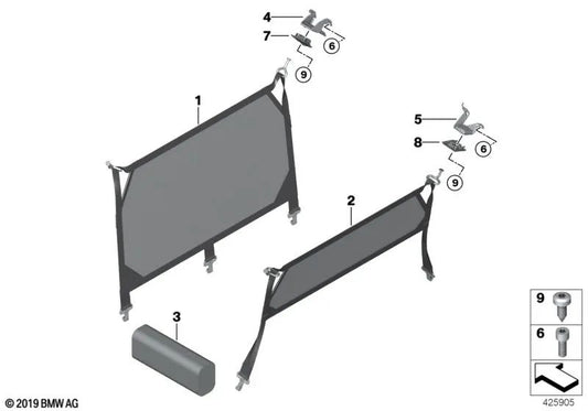 Rear partition net for BMW F45, F45N (OEM 51477399192). Original BMW.