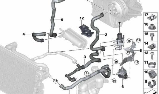 Coolant Return Hose for BMW 2 Series F45, F45N, X1 F48N, F49, X2 F39 (OEM 64219367389). Original BMW