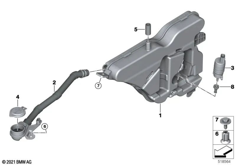 Système d'essuie-glace pour le pare-brise pour la série BMW 2 G42, G87, 3 G20 Série, G20N, G21, G21N, G28, G28N, 4 G22, G23, G26, G26 (OEM 61669478352). BMW d'origine.