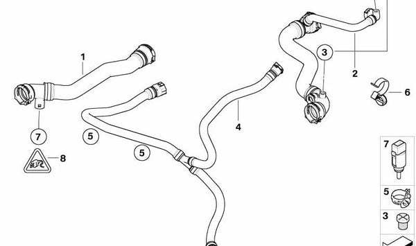 Manguera de refrigerante OEM 17127541077 para BMW Z4 E85. Original BMW.