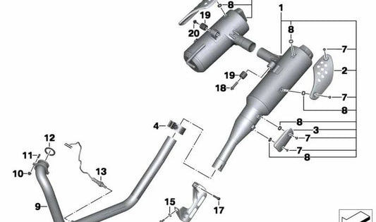 Catalizador y silencioso trasero OEM 18127681000 para BMW Motorrad F 650 GS (FR13), F 650 GS Dakar (FR13), G 650 GS (GR13). Modelos compatibles: 0175, 0176, 0178, 0180. Original BMW Motorrad.