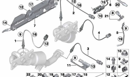 Soporte para sonda lambda OEM 11787556615 para BMW E81, E82, E87, E88, E90, E91, E92, E93, E60, E61, F10, F11, F18, E63, E64, E65, E66, F01, F02, E84, E83, F25, E70, E85, E86, E89. Original BMW.