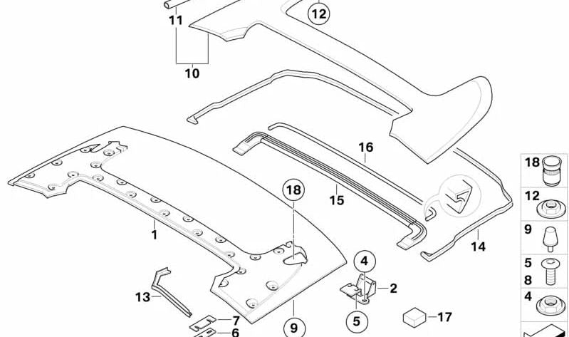 Junta de estanqueidad delantera derecha para tapa de techo convertible OEM 51177066150 para BMW E64 (Serie 6 Cabrio). Original BMW