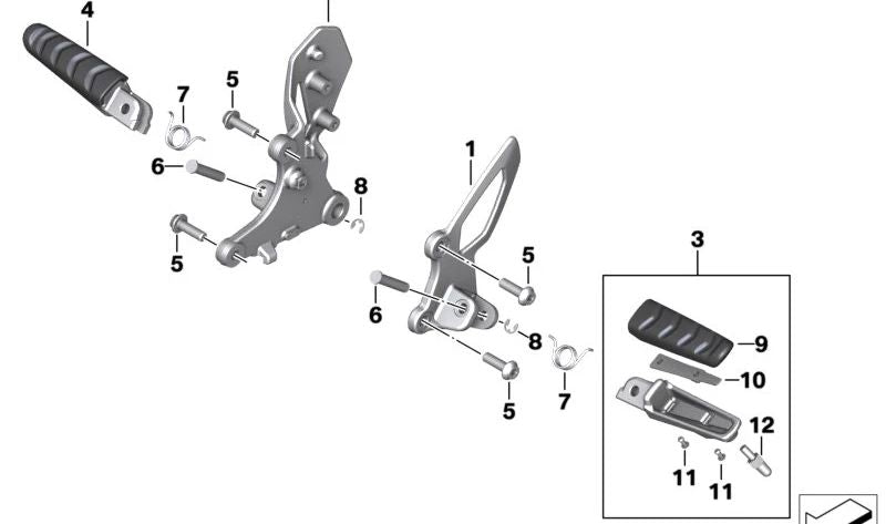 Reposapiés derecho con goma OEM 46717700914 para motos BMW R 1200 R, R 1250 R, F 900 R, F 800 GT... y más. Original BMW Motorrad.