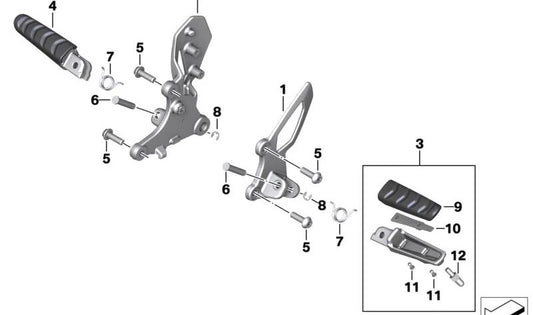 Reposapiés derecho con goma OEM 46717700914 para motos BMW R 1200 R, R 1250 R, F 900 R, F 800 GT... y más. Original BMW Motorrad.