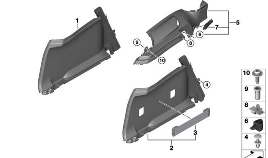 Panel lateral izquierdo maletero OEM 51477314755 para BMW i3 I01 (60Ah, 94Ah, 120Ah, Rex). Compatible con todos los modelos desde 2013 hasta 2022. Pieza original BMW.