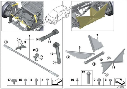Suporte ao compartimento de armazenamento esquerdo para BMW i01, i01N (OEM 51647364779). BMW original