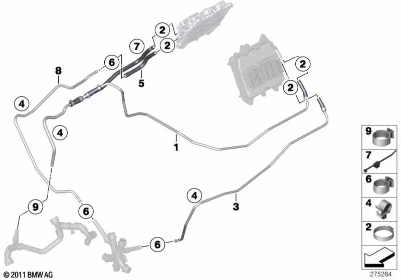 Coolant hose for BMW 5 Series F10, 6 Series F06, F12, F13 (OEM 17122284338). Genuine BMW