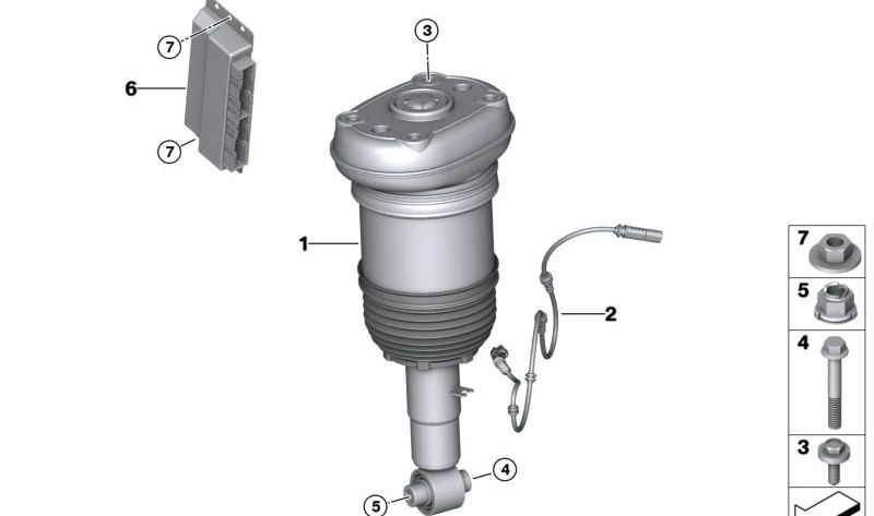 Amortiguador neumático trasero izquierdo OEM 37106869039 para BMW G07. Original BMW.