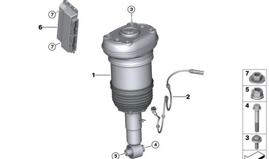 Amortiguador neumático trasero izquierdo OEM 37106869039 para BMW G07. Original BMW.
