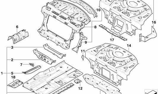 Extensión soporte motor OEM 41127111199 para BMW E60, E61, E63, E64. Compatible con versiones 520d con motor M47 y N47. Pieza original BMW.