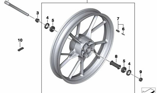 Tubo distanciador delantero OEM 36318525616 para ruedas de fundición en motos BMW F 700 GS (K70) 2012-2018. Original BMW Motorrad.