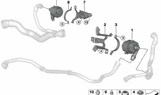Bomba de agua eléctrica OEM 11515A30244 para BMW G20, G20N, G21N, G22, G23, G26, G26N, G30N, G31N, G32N, G01N, G02N, G05, G18, G06, G07. Original BMW.