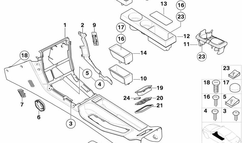 Rear switch trim for various BMW models/series (OEM 51168398470). Original BMW.