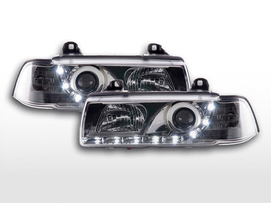 Faros delanteros LED BMW Serie 3 E36 Berlina / Touring cromados para volante a la derecha