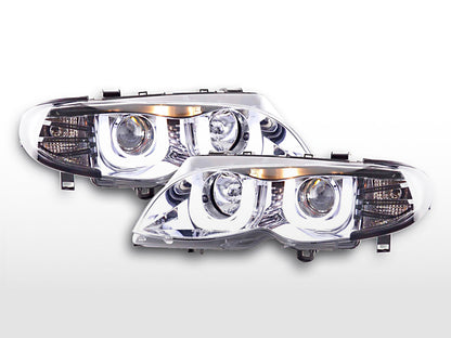 Faros delanteros LED con aspecto DRL para BMW Serie 3 E46 Berlina/Touring 02-05 cromados para volante a la derecha