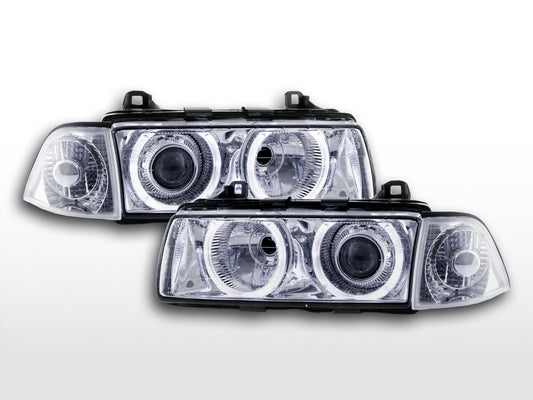Xenon front headlights with Angel Eyes Optics for BMW 3 Coupé Series E36 Year 92-98 chromed