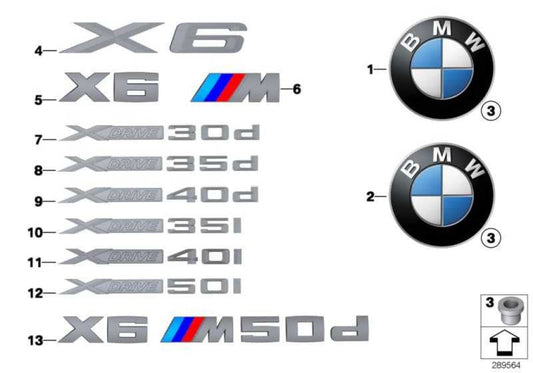 Inscripción Rotulación Emblema Insignia Logo X Drive 35D Para Bmw E71 X6 . Original Recambios