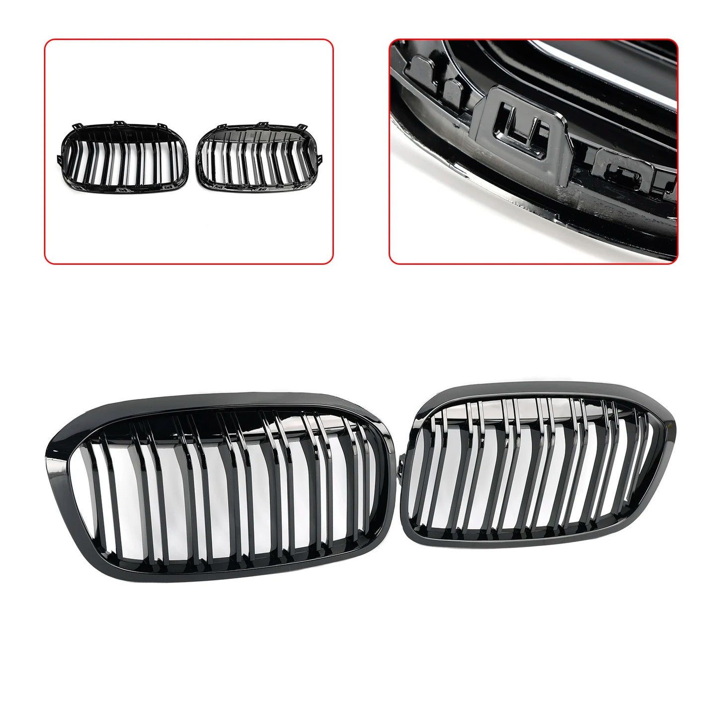Rejillas Riñoneras Delanteras Negro Brillante (Riñones) para BMW Serie 2 F45/F46 Facelift (2018-2021)