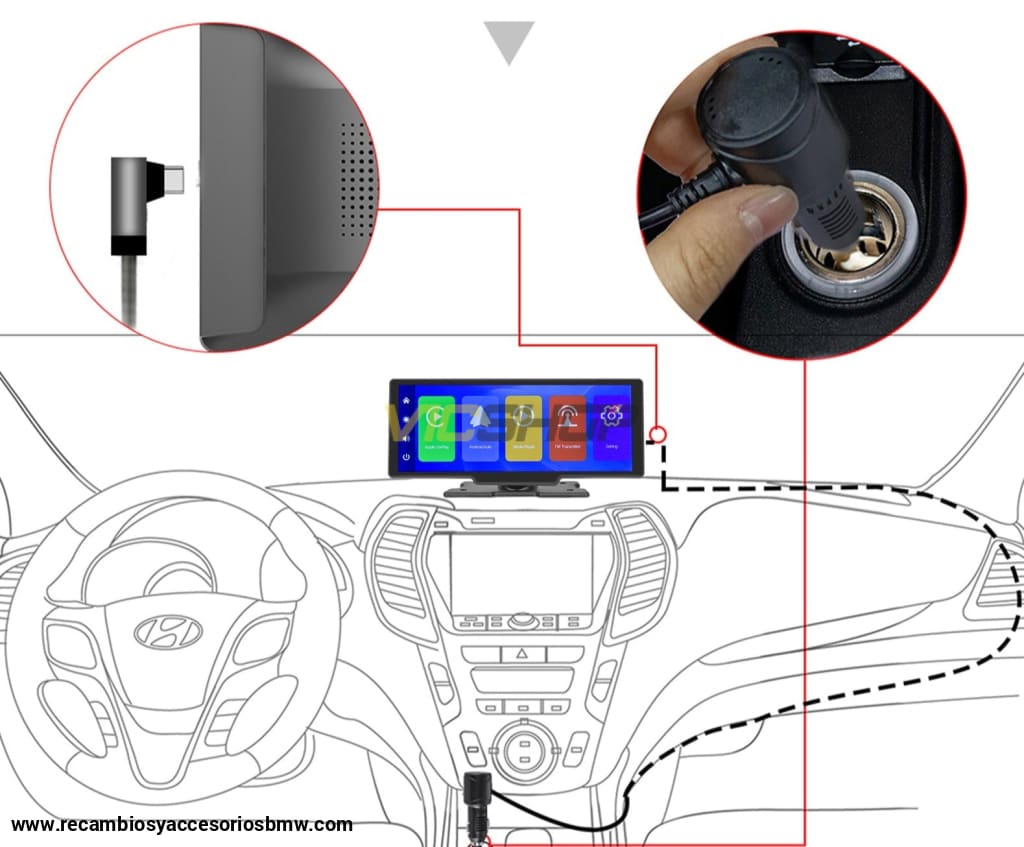 Pantalla radio salpicadero, Android Auto CarPlay, universal con cámara