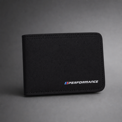 Cartera M Performance para BMW Negro de tejido texturizado con logo frontal - packshot premium