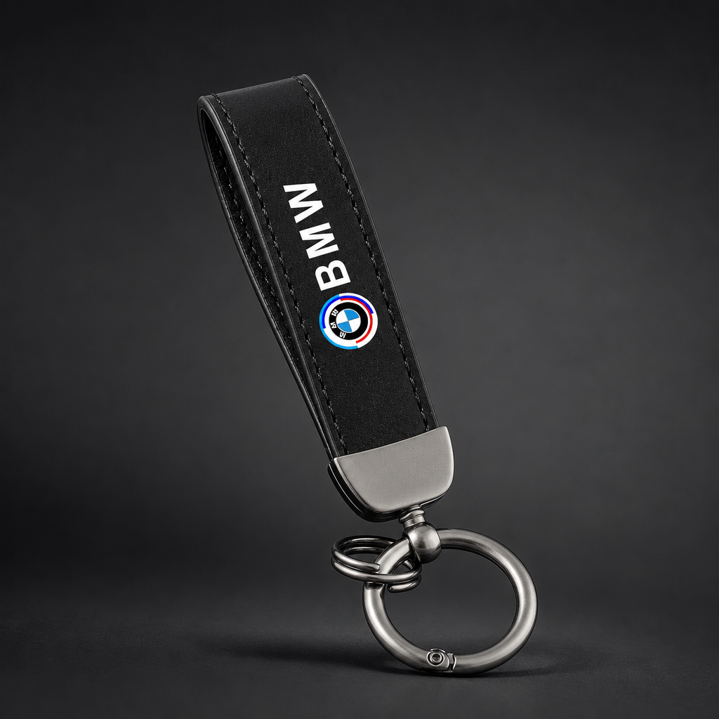 Llavero BMW Variante 1 con cinta negra y aro metálico - packshot frontal premium