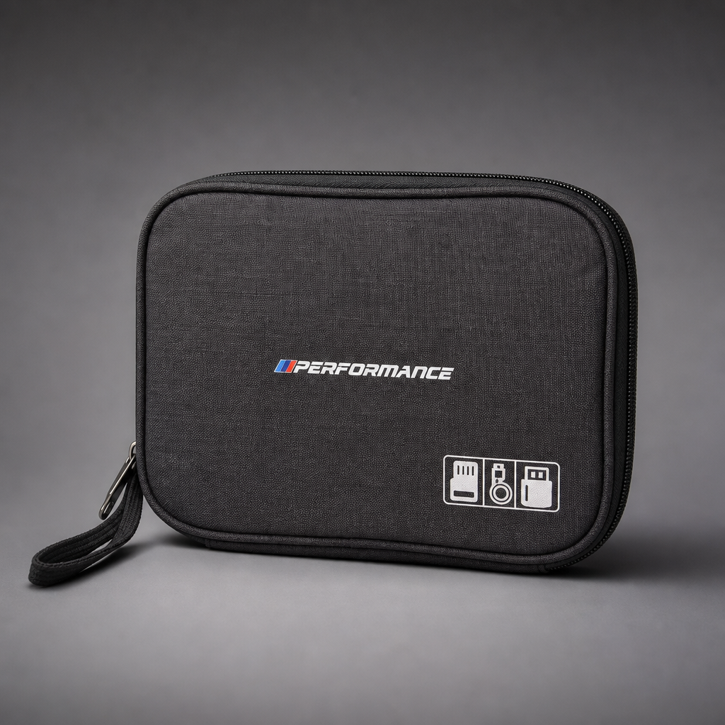 Organizador Performance para BMW gris oscuro/antracita con cremallera perimetral y asa textil - vista frontal